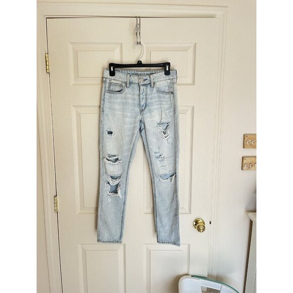 American Eagle Jeans 0 TomGirl Light Wash Distressed Straight Leg - Picture 2 of 6